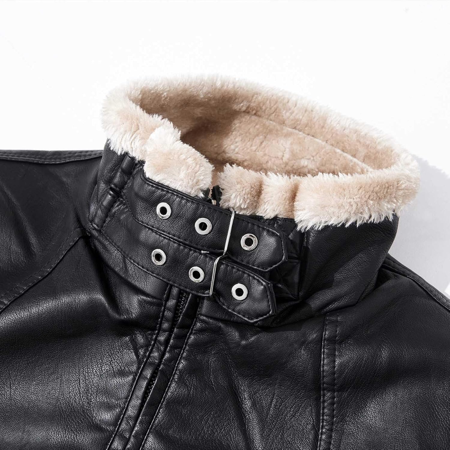 Men's Fleece Lined Faux Leather Coat Warm Plus Size Trucker Jacket Winter Coats Fur Collar Sherpa Jacket Trench Coats