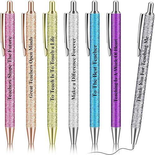 7 bolígrafos de felicitación para profesores bolígrafos inspiradores de tinta negra con purpurina bolígrafos retráctiles de metal regalos de