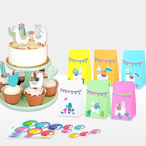Miniatura 6 de MOAXMOA Bolsas de regalo para fiesta de llamas, cactus, bolsas de regalo para fiesta de México, bolsas temáticas para baby shower, suministros para