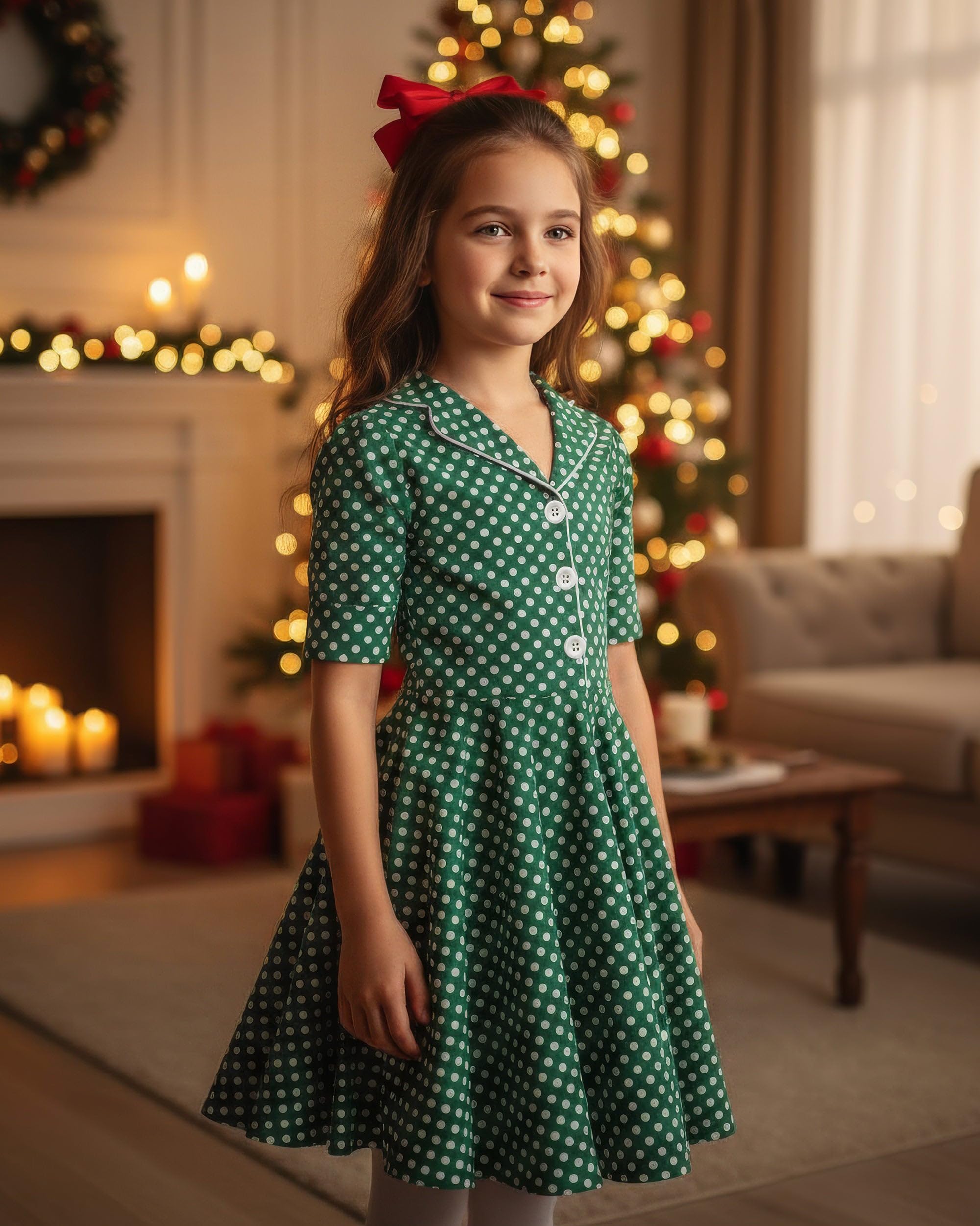 BlackButterfly Vestito Bambina Sabrina a Pois | Gonna a Ruota, Maniche Corte Risvoltate, Colletto Classico, Abbottonatura, Foderato, Zip Laterale, 3-14 Anni