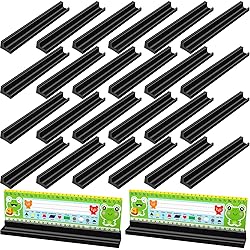 Teling 24 Pieces Name Plates Holder for Desk Self Adhesive and Removable Nameplate Stand with Pen Holder Black Plastic Name Tag Display with Adhesive Grip for Classroom School,1.5 x 12 x 1 Inch