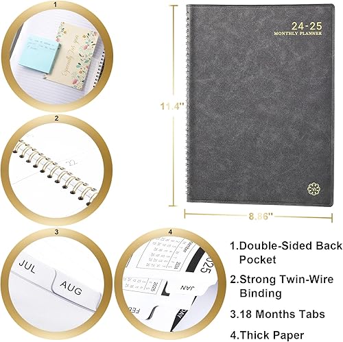 Miniatura 4 de Agenda mensual 2024-2025 - Agenda 2024-2025 con cubierta suave de cuero, julio 2024 a diciembre 2025, 9 x 11 pulgadas, agenda 2024-2025 con pestañas