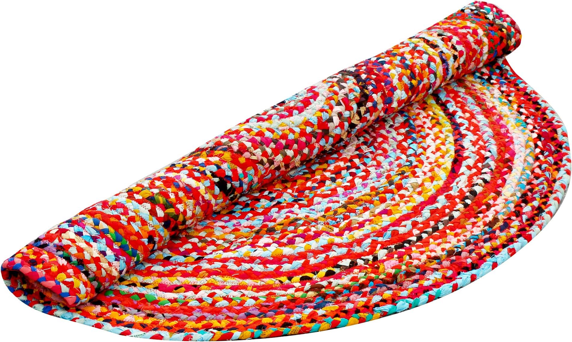 Aakriti Gallery Fair Trade Colorful Round Handmade 100% Cotton Rug Chindi Rug Multi Colored Indian Mat Recycled Rug Boho Decorative Rug (150 cms)