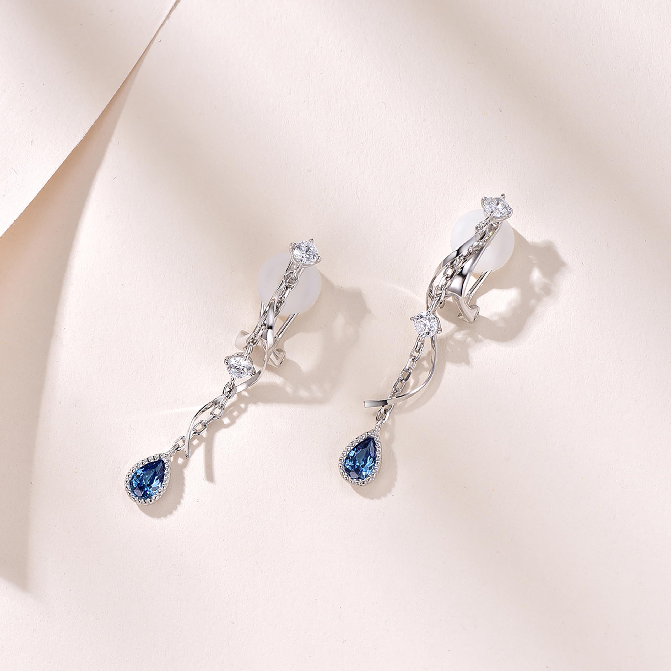 Longues Pendantes Boucle d'Oreille Clip Femme Pierre Natale 45.5mm | Hypoallergénique, 5A Zircon Brillant, Plusieurs Couleurs Disponibles, Facile à Porter sans Percage, Cadeau Anniversaire Femme