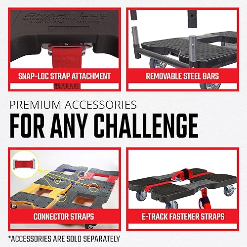 Miniatura 5 de Plataforma móvil Snap-Loc negra (EE.UU) con 1500 lb de capacidad, estructura de acero, ruedas de 4 y correa de sujeción opcional