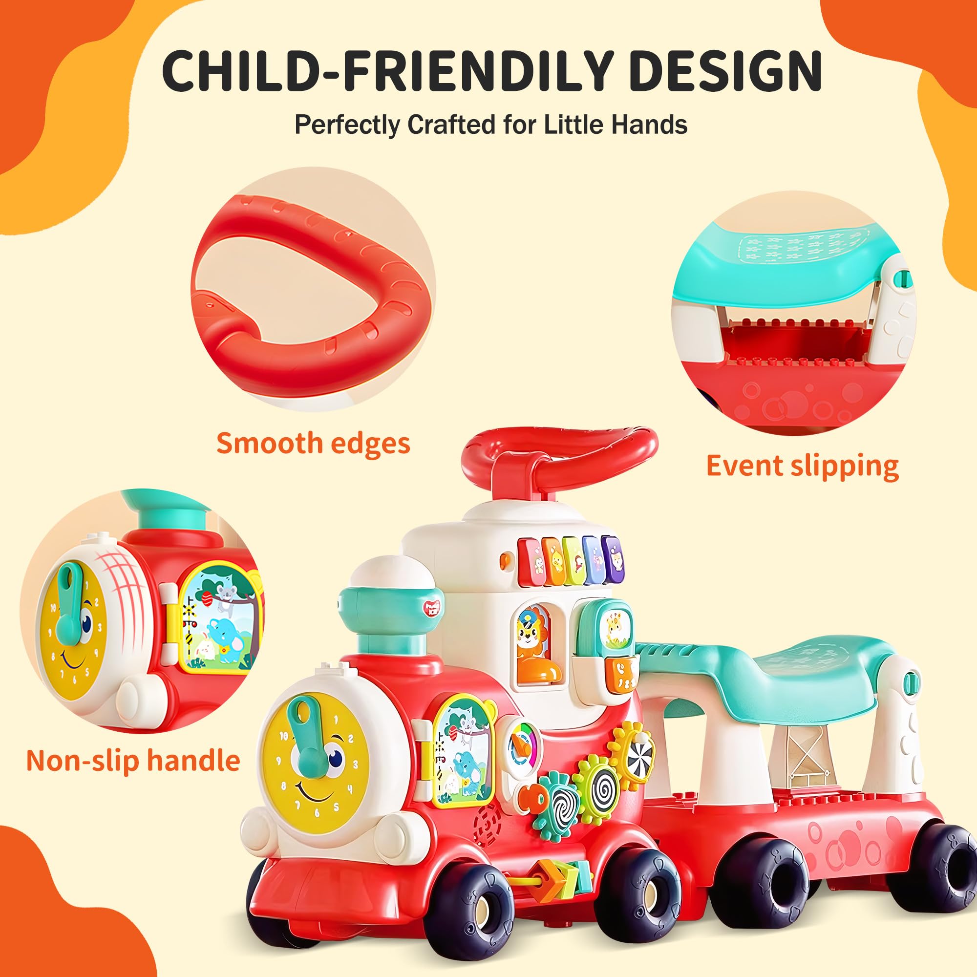 Juguetes de paseo para niños pequeños de 1 a 3 años, tren de tracción 4 en 1, juguete de coche para caminar para niños de 1 año que aprende a caminar, caminante sentado a pie para bebés de 1, 2, 3, 4 6