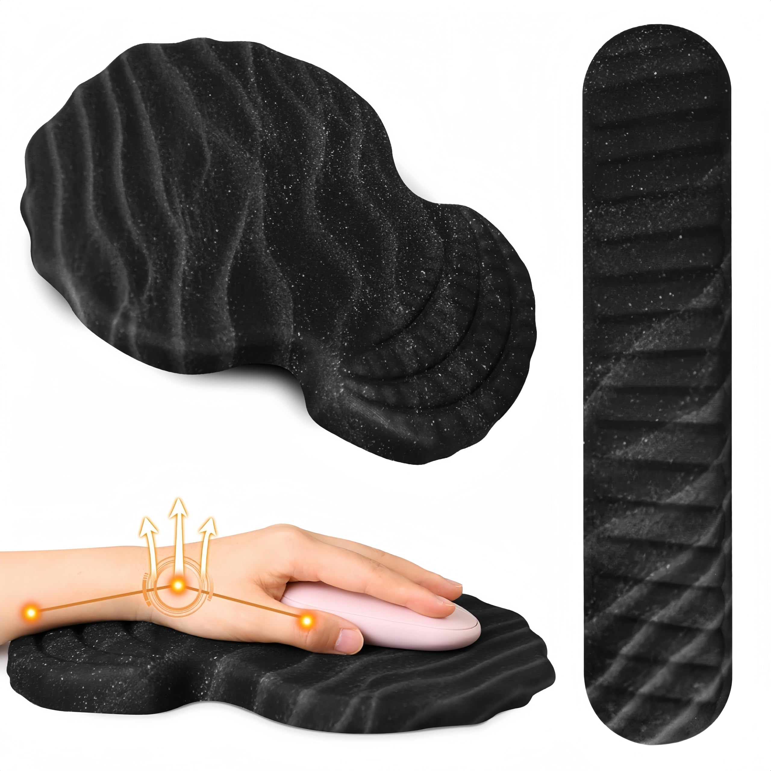 Ergonomic Mouse Pad and Keyboard Wrist Rest Mousepad with Wrist Support Ergo Set for Computer Carpal Tunnel Mouse (Black)