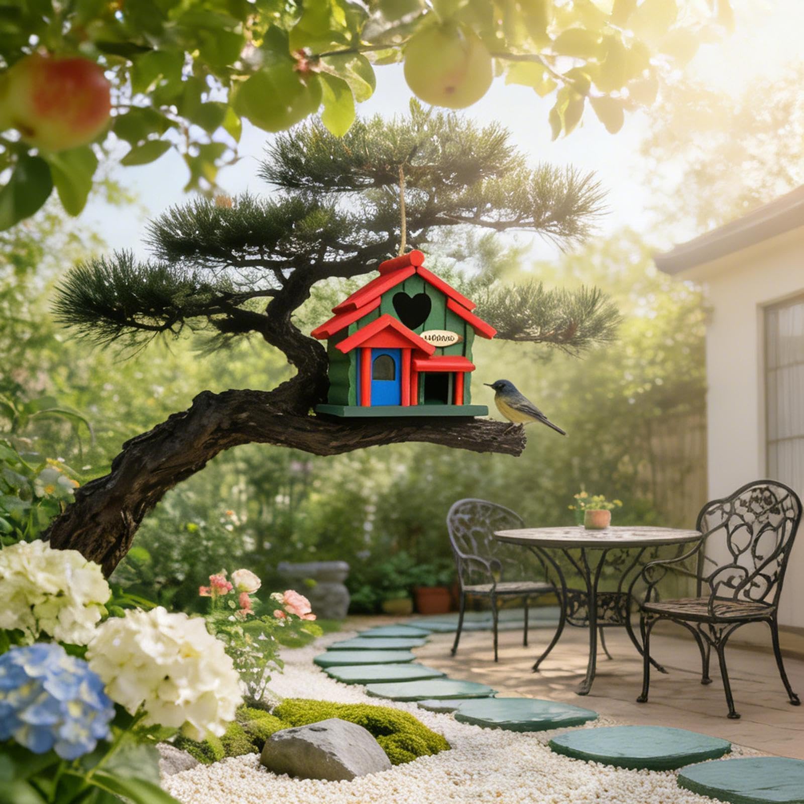 Casas de Madera para Pájaros Refugio Estético de Madera con Cuerda | Casitas Para Azulejos en Exterior Para Petirrojo Gorrión Agapornis Pinzón Jardín Terraza Balcón Patio