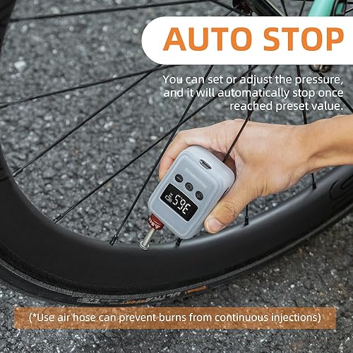 Miniatura 3 de ROCKBROS Mini bomba de bicicleta eléctrica portátil de 150 PSI con medidor de presión digital, inflador de neumáticos de bicicleta recargable de 500