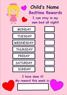 kids2learn Girls Pink Personalised Bedtime Reward Chart - I stayed slept in my own bed all night