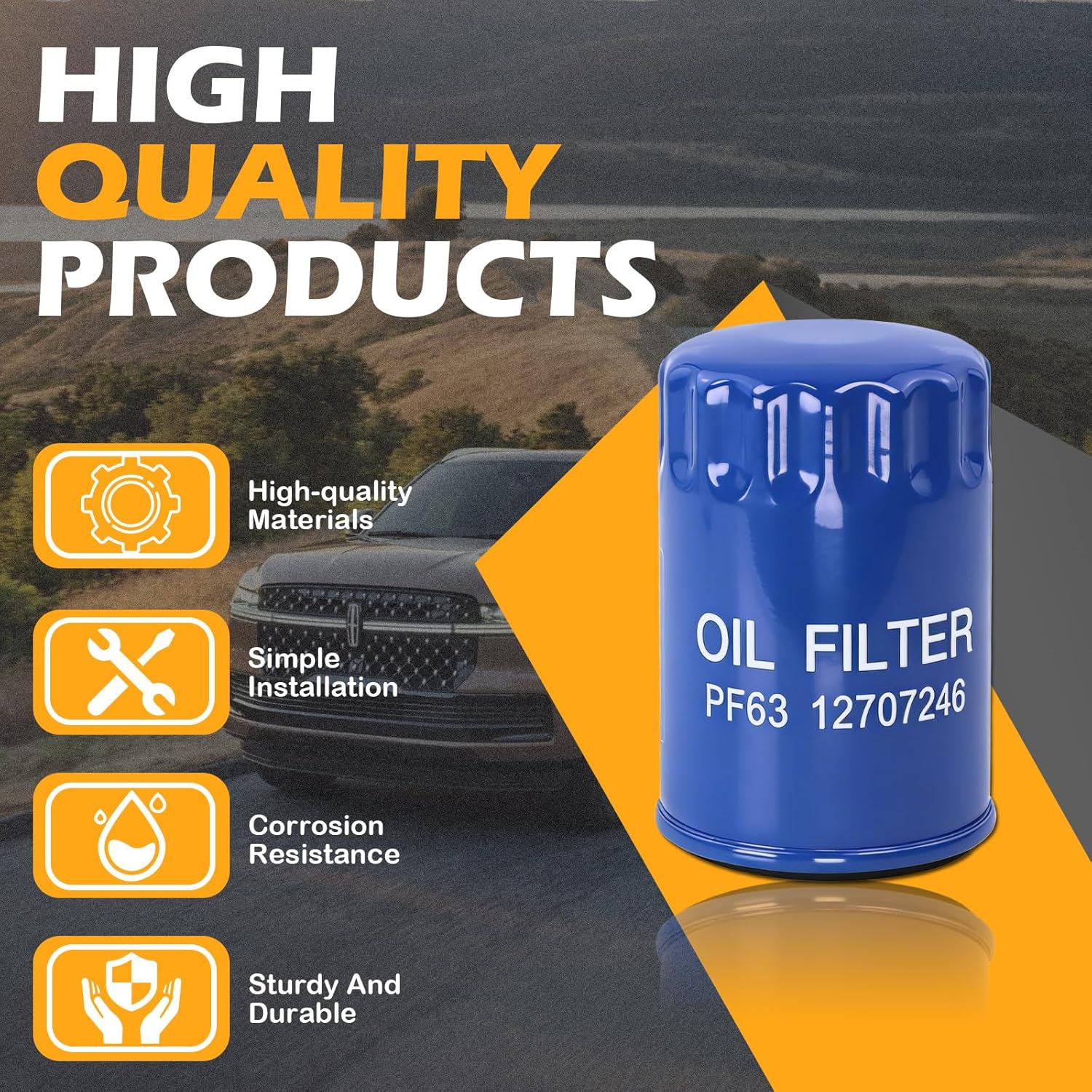 PF63 Engine Oil Filter Compatiable with Ford F150 Explorer Transit Chevy Silverado Equinox Tahoe Suburban GMC Sierra Yukon Cadillac Escalade Replaces PF63E PF63F (6 PCS)
