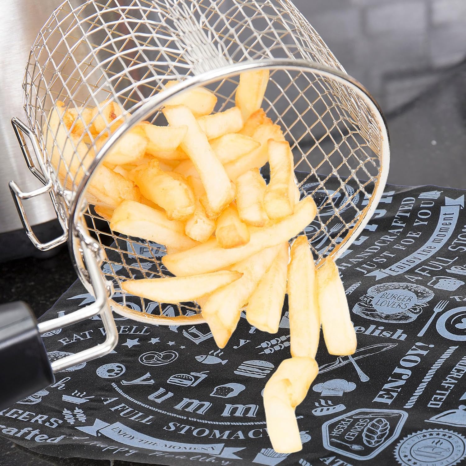 Outus 1200 Pcs 8 x 10 inch Deli Wax Paper Sheets Grease Resistant Tray Basket Liners Newsprint Paper Water and Grease Proof Sandwich Wrapping Square Hot Dog Wrappers for Food Baking (Black)