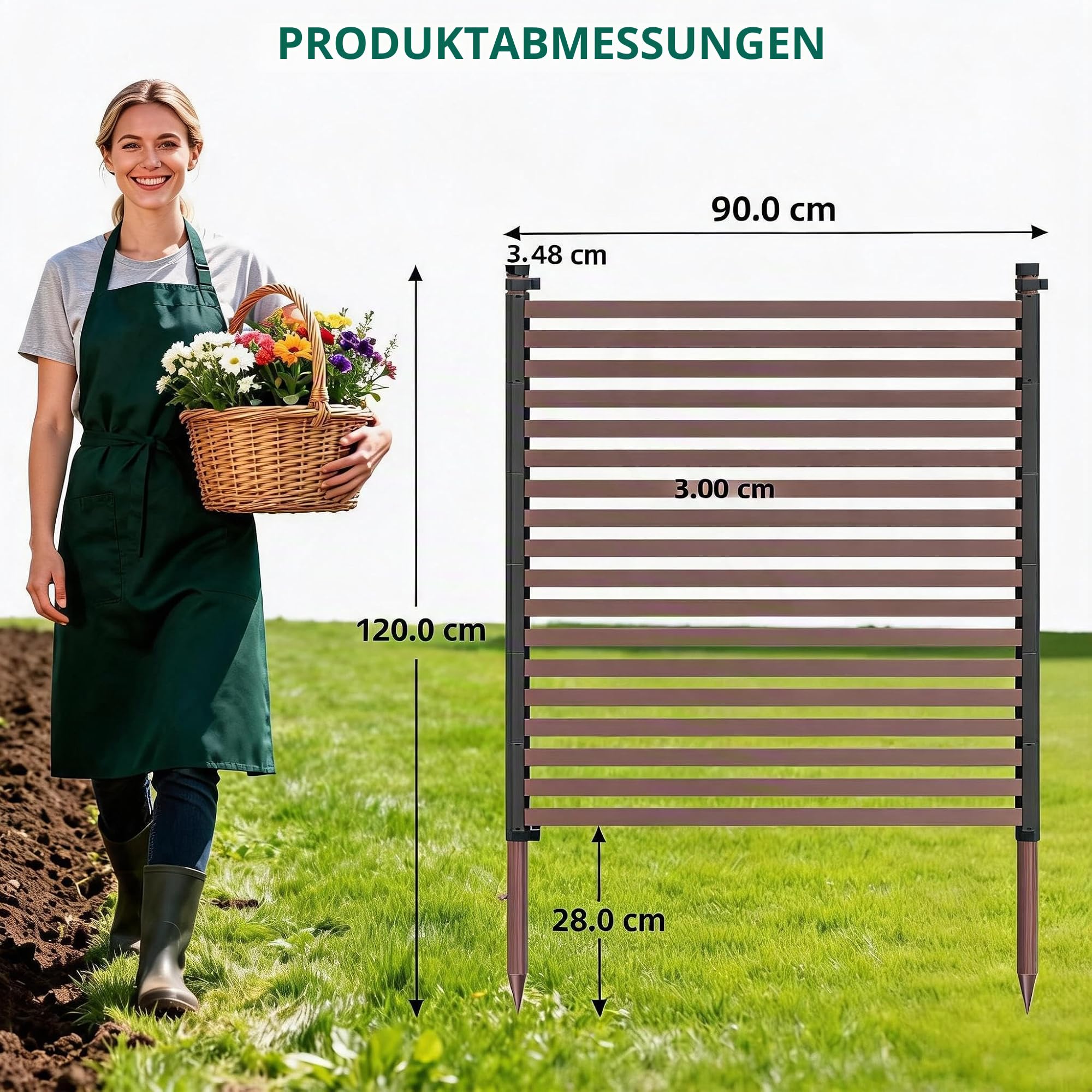 Metall Gartenzaun 3er Set 120x274 cm, braun, wetterfest rostfrei