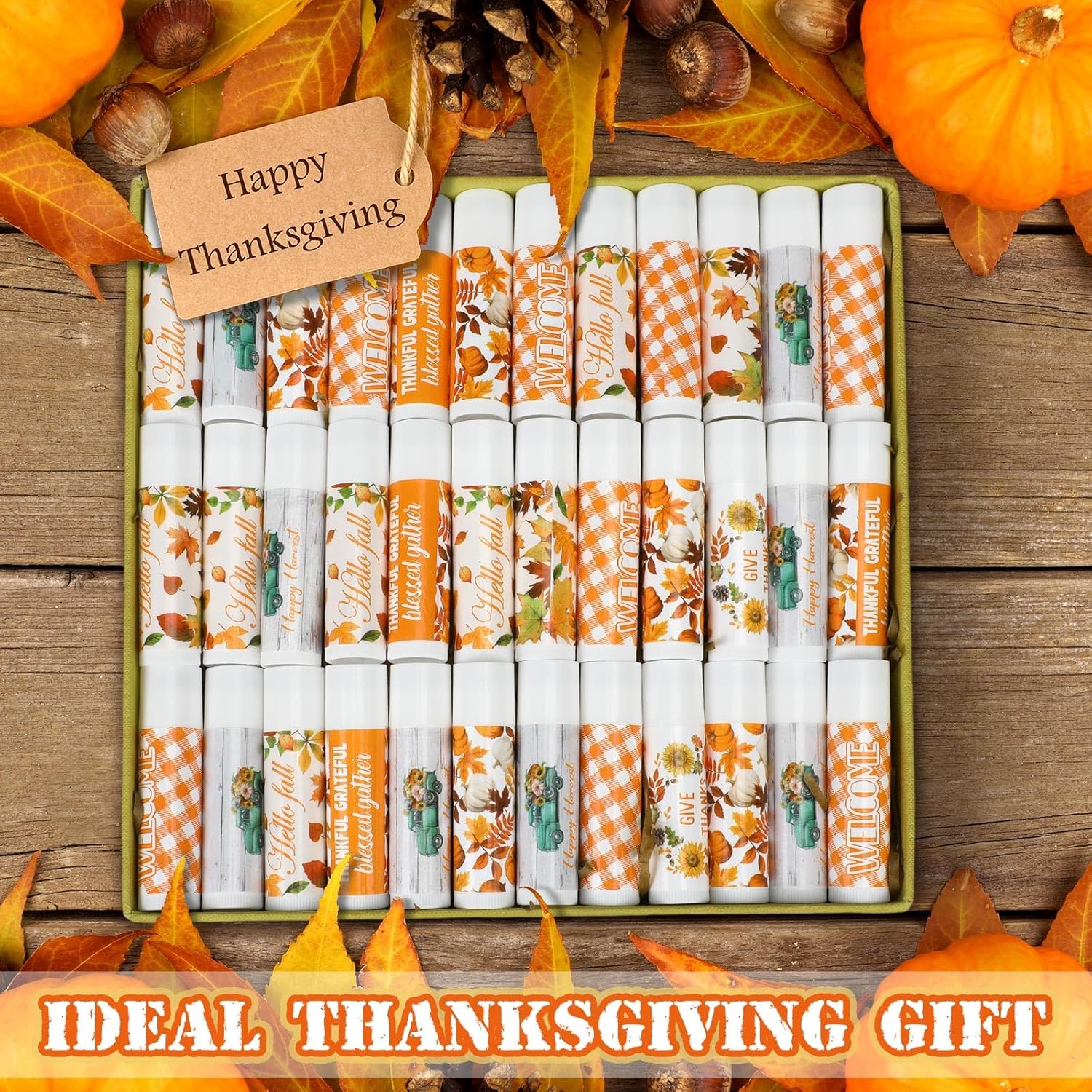 Siifert 100 Pcs Thanksgiving Christmas Party Gifts Bulk Thanksgiving Lip Balms Favors Holiday Basket Stuffers Christmas Stocking Stuffers Small Thank You Gifts for Women Men (Honey Flavor)