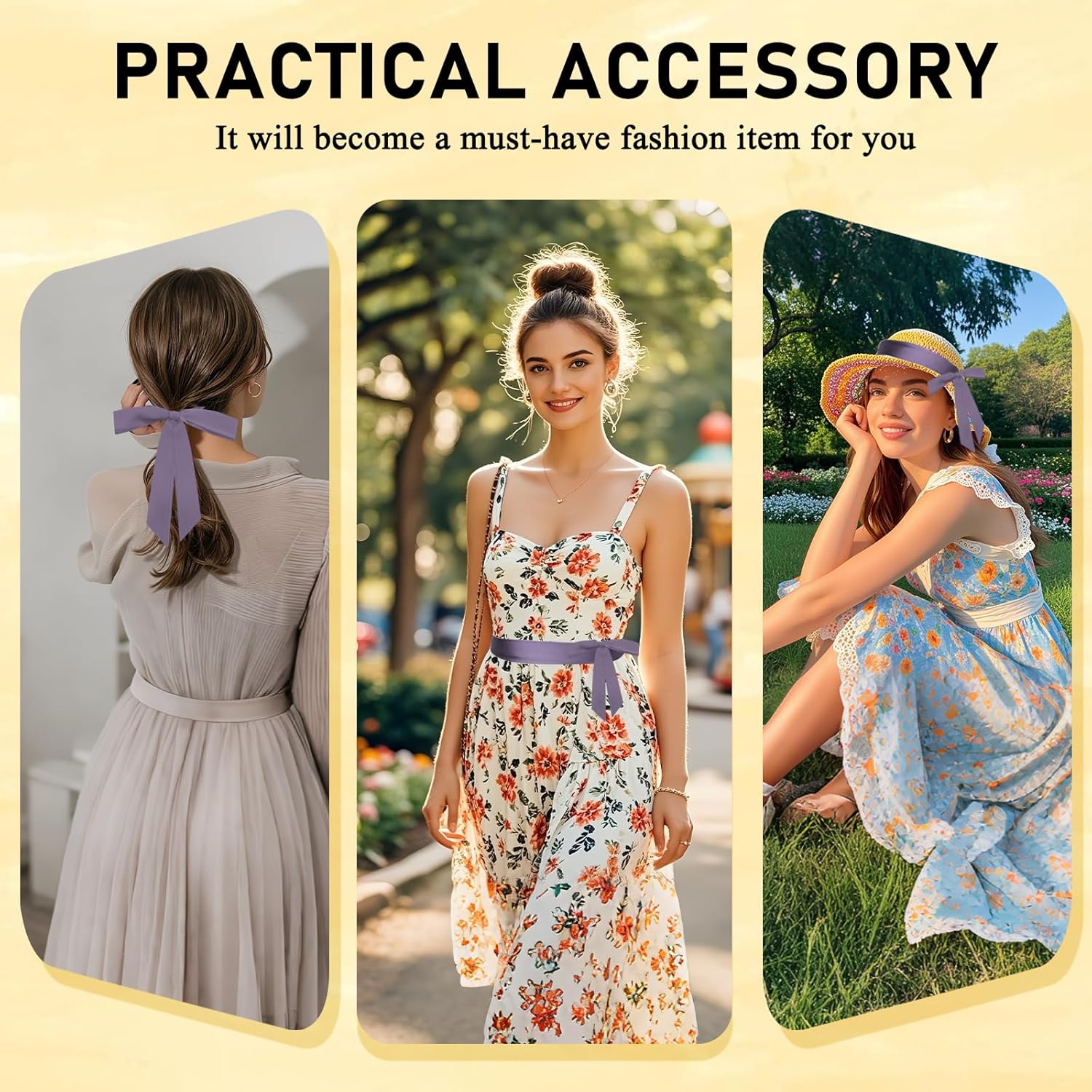 Bow Tie for Women, Ribbon Necktie for Women Solid Color Self-tie Satin Bow Tie for Party Cosplay Casual - Image 4