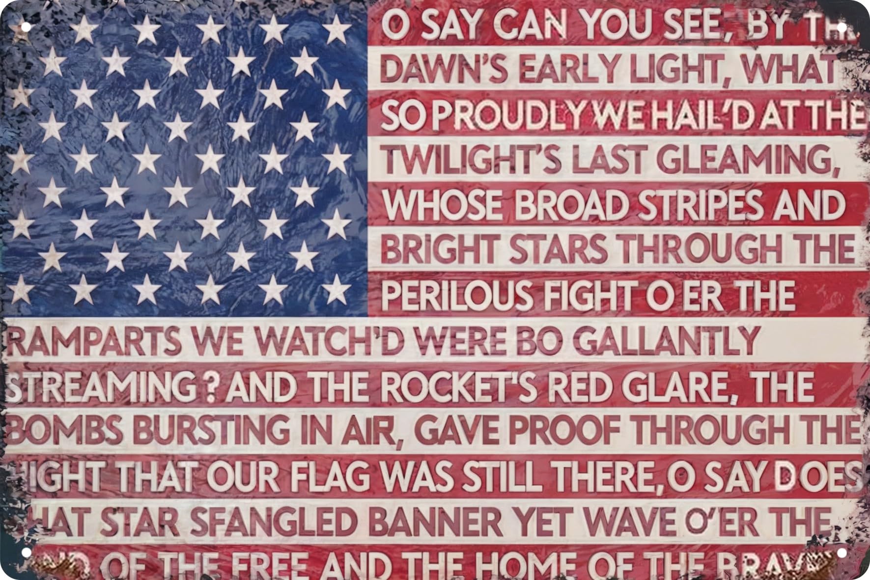 Vibrant Patriotic USA American Flag Metal Tin Sign 8x12 in Decorative Wall Art with National Anthem for Home Man Cave Office Garage Bar Pro-American Gift for US Military Veterans