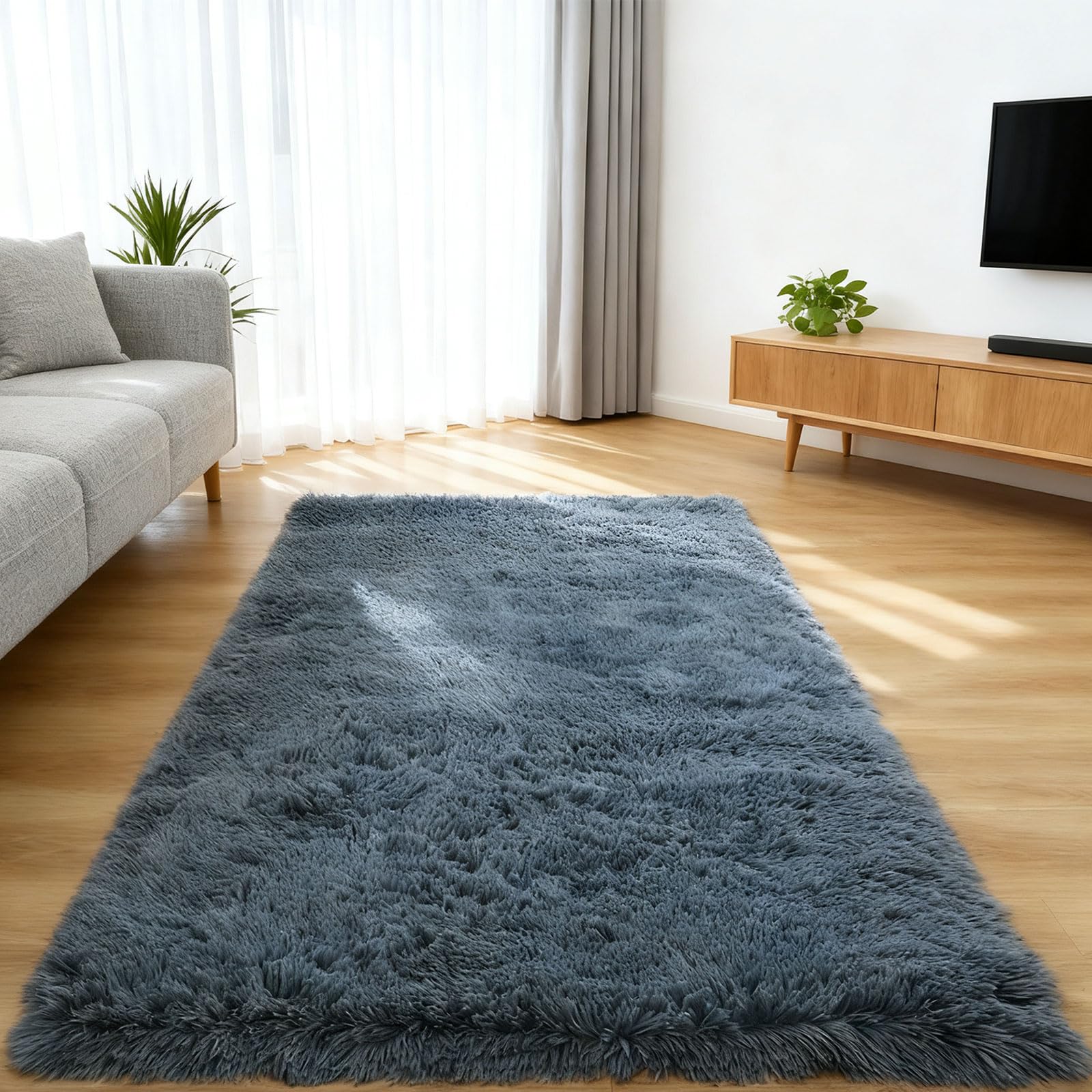 Tapis long shaggy tapis moderne poils courts doux gris 170x210 cm