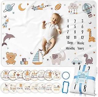 Monthly Milestone Blanket for Baby Boy, Premium Soft Fleece Blanket, Fir...
