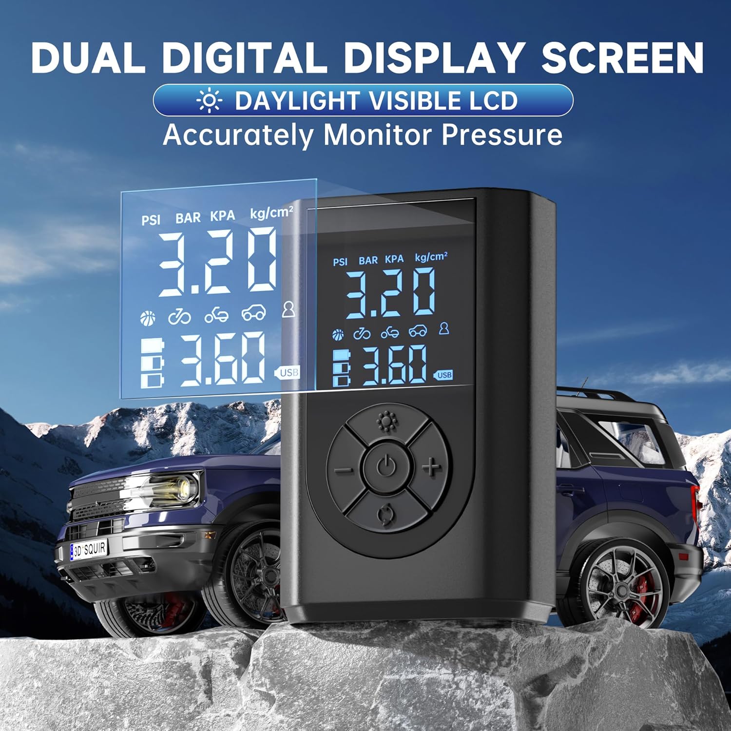 Tire Inflator Portable Air Compressor, 150 PSI Air Pump for Car Tires with Digital Pressure Gauge, LED Light and Auto Shut-Off Function, Portable Air Inflator for Car/Motorcycle/Bike/Balls and More