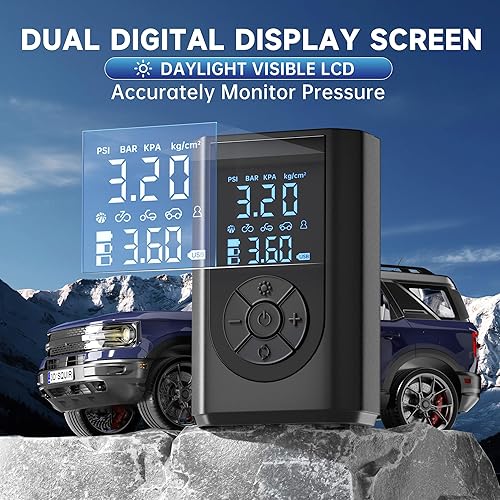 Miniatura 7 de Compresor de aire portátil para inflador de neumáticos, bomba de aire de 150 PSI para neumáticos de automóvil con medidor de presión digital, luz