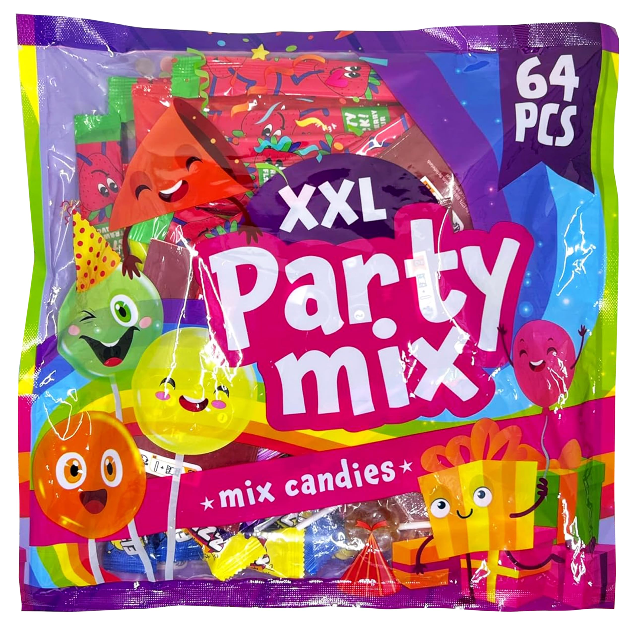Becky's Party Mix Bag 64 Stück, 500g: vegan, glutenfrei - Süß, sauer, fruchtig, für jede Feier, Süßigkeiten Mix mit Lutscher, Kaugummis, Kaubonbons, Ideal für Geburtstage, Picknicke, Filmabende