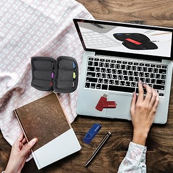 Flash Drive Case - USB Holder, Storage Bag for Thumb Drives, Lightweight, Protects & Stores Small Items, 6 Slots, Black
