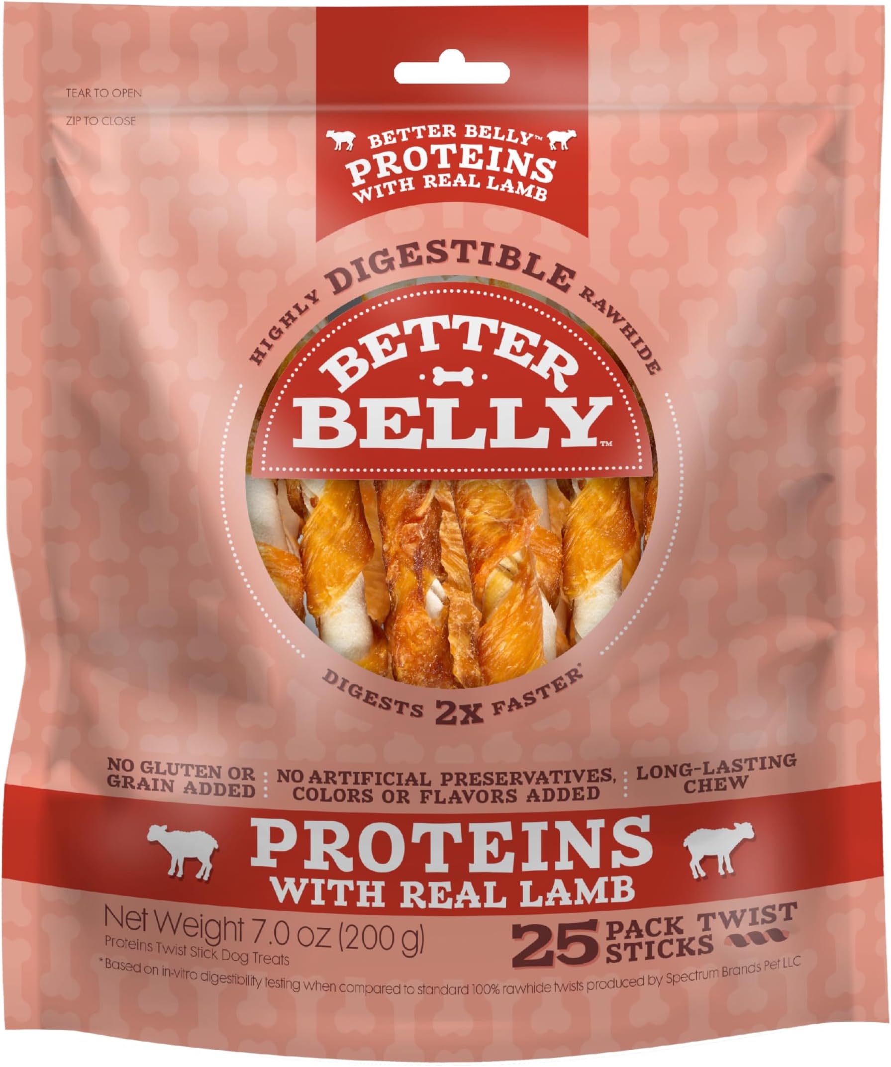 Proteins With Real Lamb Twists, Digestible Rawhide For Dogs, 25 Count