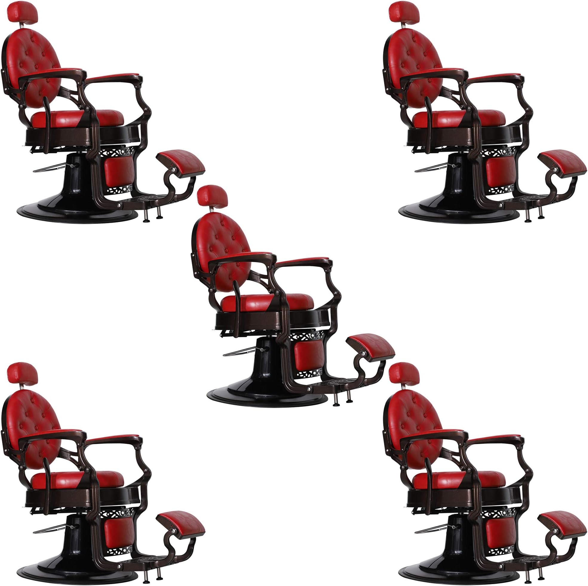 BarberPub Vintage Barber Chair Heavy Duty Barber Chairs Hydraulic Reclining Salon Equipment 3849, (Red-5sets)