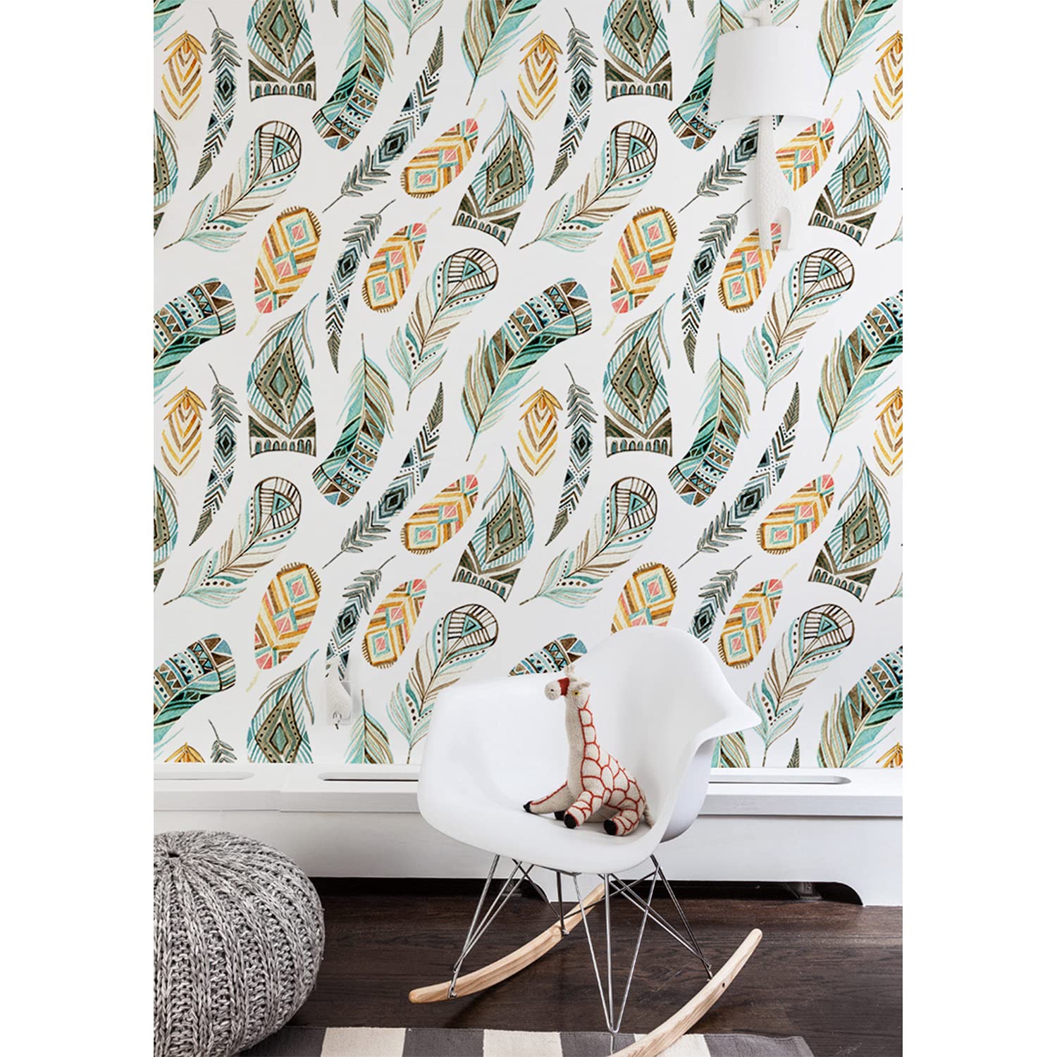 Papier peint plumes ethniques pour masquer les défauts des murs de chambre et salon