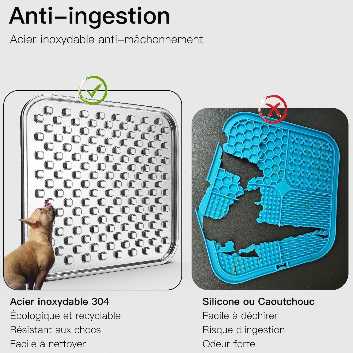 Tapis de Léchage Chien et Chat,Double Paroi Acier Inoxydable 304 Tapis de Leche pour Chien 24,5 cm × 24,5 cm,Antidérapant,Anti-Ingestion,Soulager l'anxiété,Lavable au Lave-Vaisselle(1 PC)