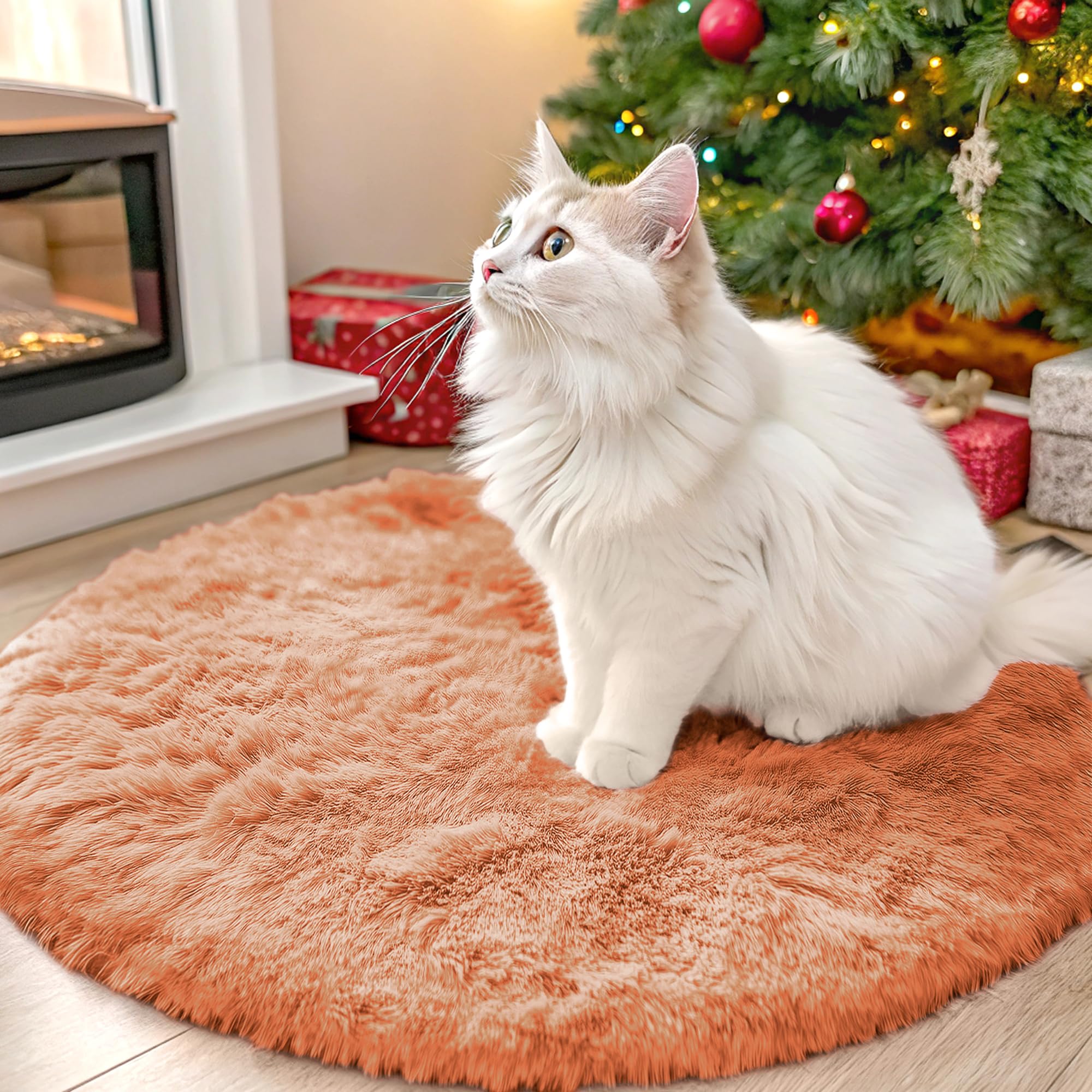 Photo 1 of OLANLY Muted Orange Round Rugs for Bedroom - Machine Washable, 2 ft Circle Area Rugs for Living Room, Soft and Fluffy Shaggy Carpet for Teen Girl and Boys, Nursery Rooms, Dorms, Home Decor Aesthetic