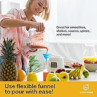 Vista 4 de JumblWare Juego de 40 botellas reutilizables de jugo de plástico transparente de 16 onzas con embudo, cepillo de limpieza y etiquetas