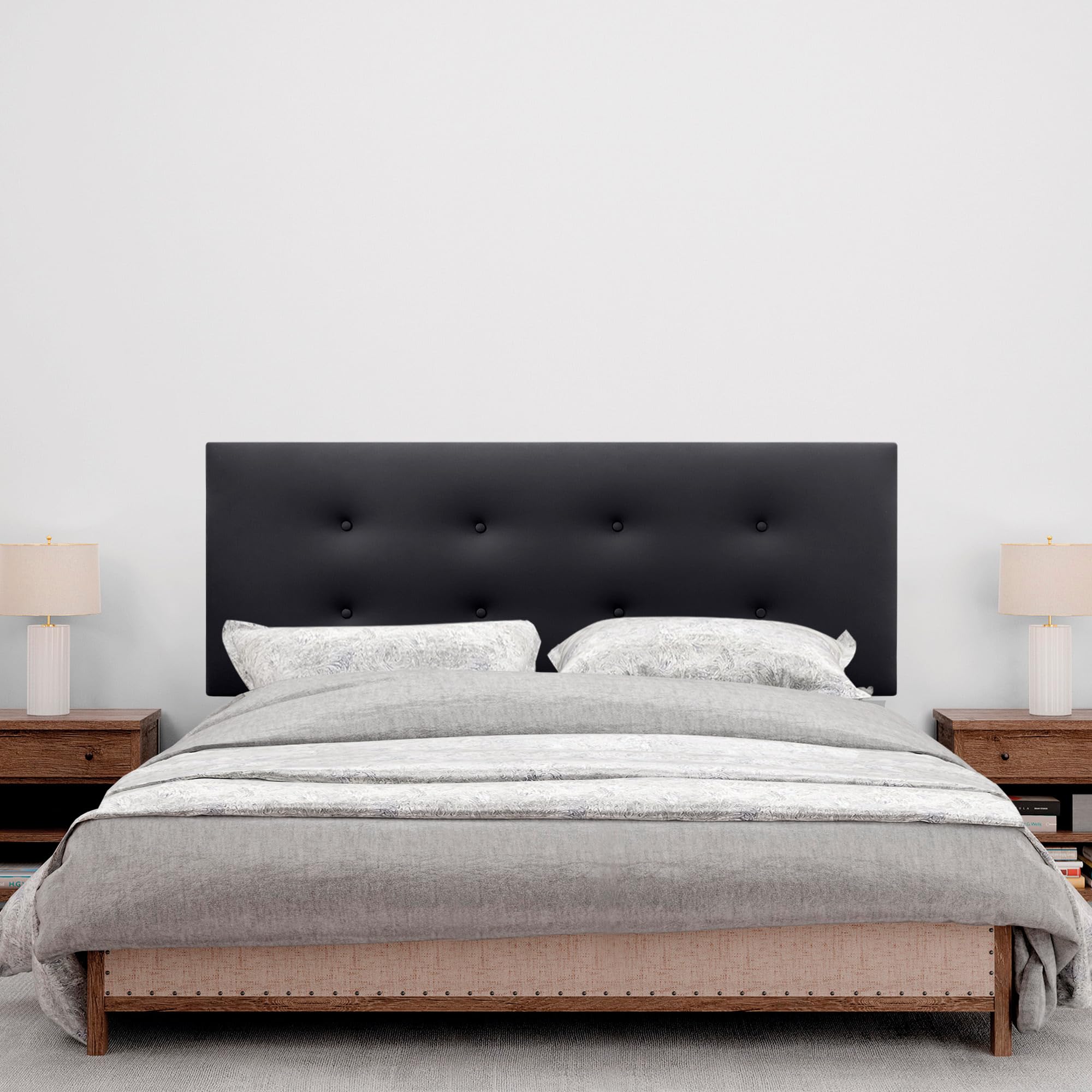 DHOME Tête de lit en Similicuir ou en Tissu AQUALINE Pro avec 2 rangées de Boutons et de Pieds Tête de lit de Luxe rembourrée (160x105cm avec Pieds (Lits 150/160), Similicuir Noir)