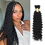 Human Braiding Hair Mix Synthetic Boho Hair for Braiding, 16 Inch Deep Wave Bulk for Boho Braids 2 Pcs Curly Bohemian Wet and Wavy Braiding Hair(1B, 16 Inch-2pcs)