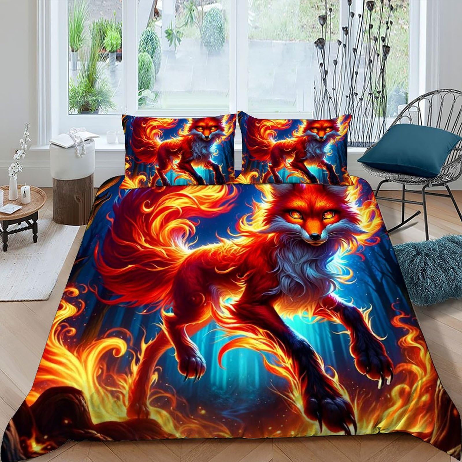 Housse de couette 220x240 renard à fermeture éclair invisible en microfibre durable