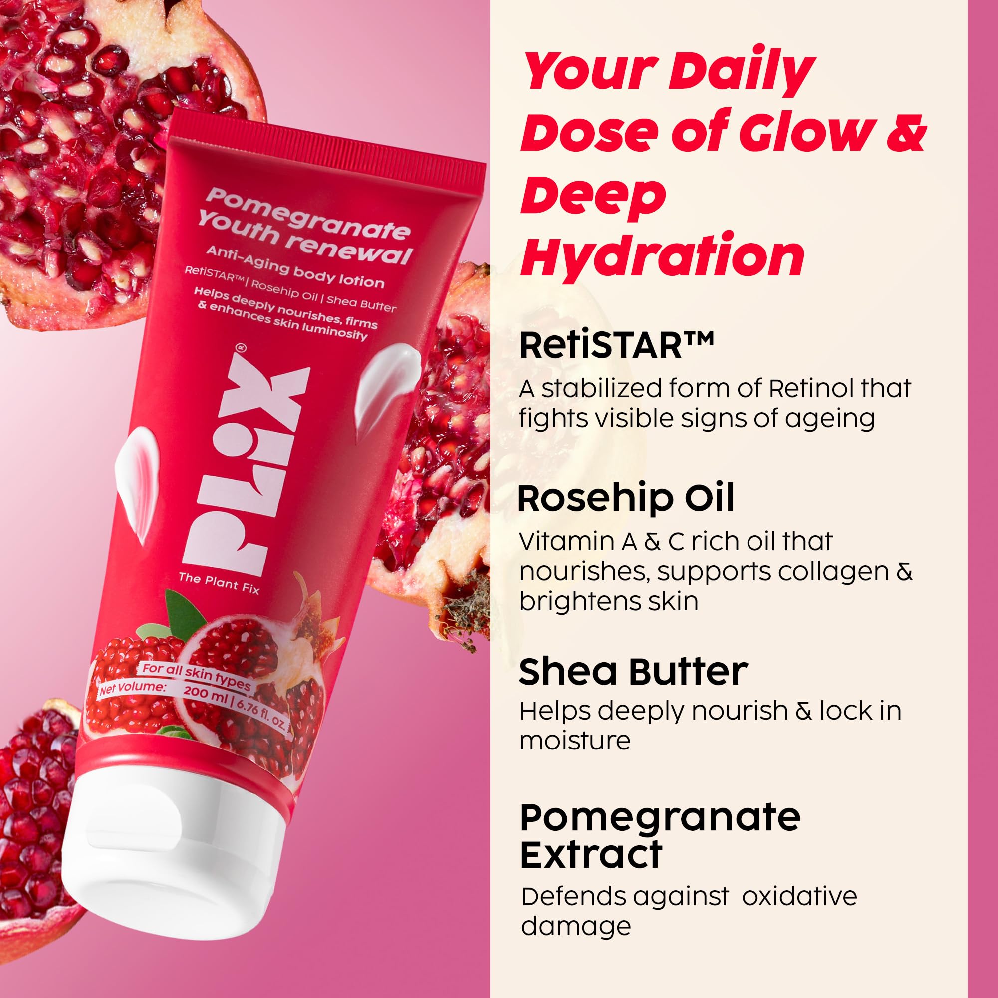 PLIX – THE PLANT FIX | Pomegranate Youth Renewal Anti-Aging Body Lotion | Reduces Fine Lines, Firms & Hydrates Skin | RetiSTAR™, Pomegranate & Shea Butter | Lightweight Daily Care 2