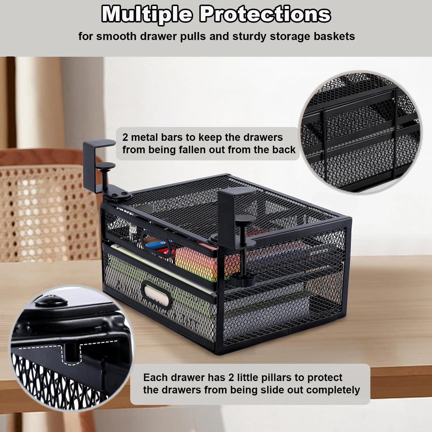 Organizador de cajones para debajo del escritorio,Cajas Organizadoras de Almacenaje con abrazadera,sin taladrar,para suministros y accesorios de oficina y hogar