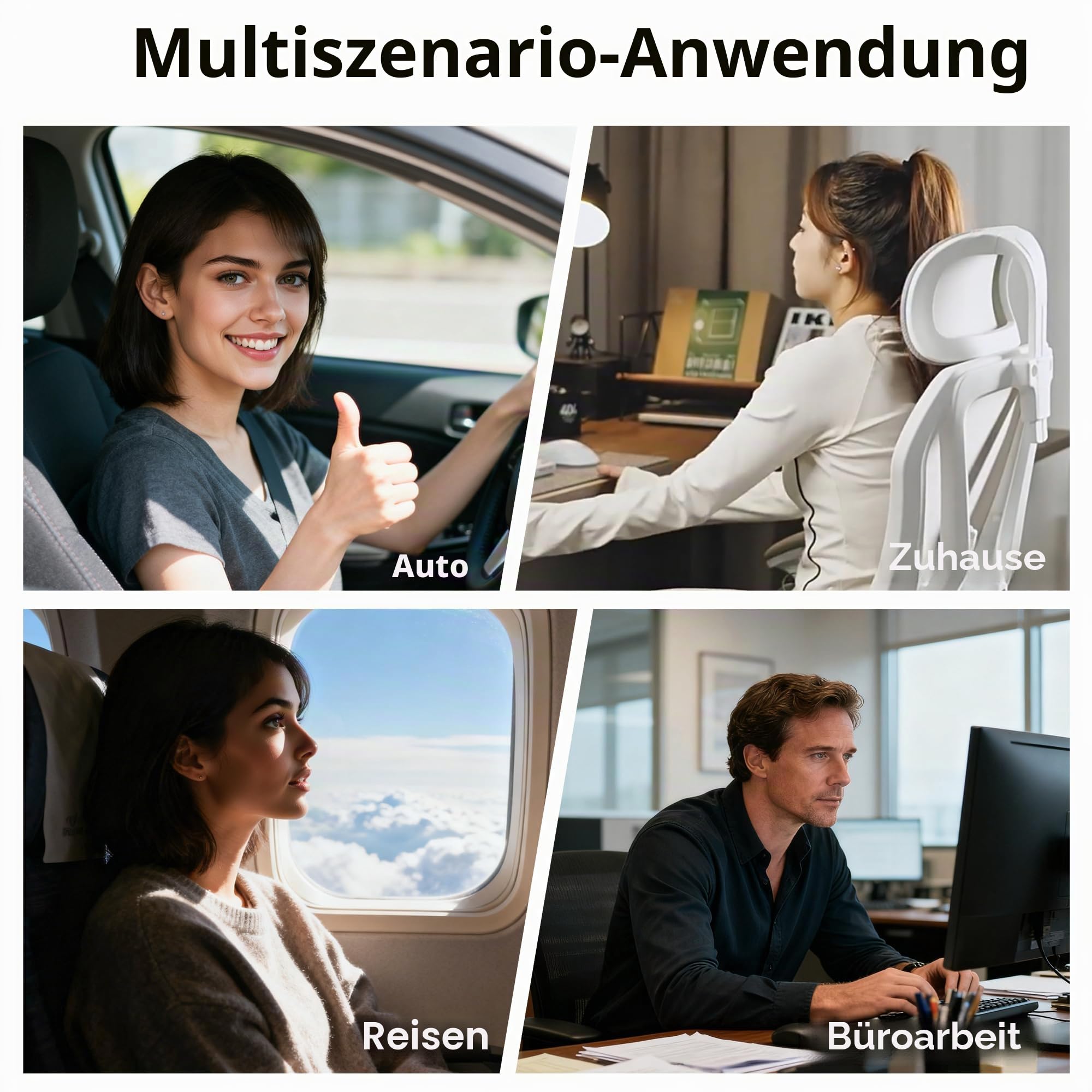 Nackenkissen Auto, Weichheit Kopfstütze Kissen für Auto, Set mit Doppellagigem Design mit Memory Foam und Biologischer Baumwolle für Autos, LKWs und SUVs (Schwarz)