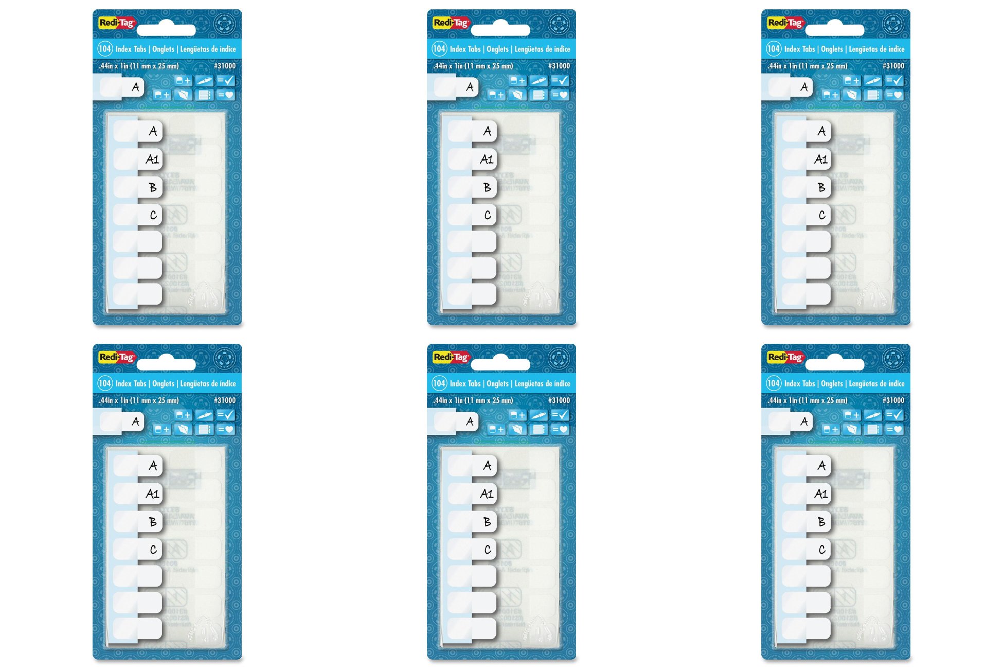 Redi-Tag Side-Mount Self-Stick Plastic Index Tabs, 1in, White, 104/Pack, 6 Packs