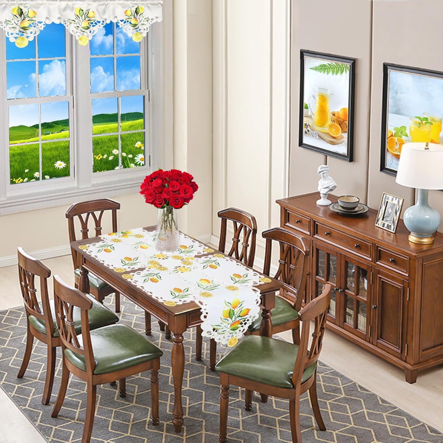 Simhomsen Large Embroidered Lemon Table Runners, Table Decors for Spring and Summer (14 × 118 Inch)