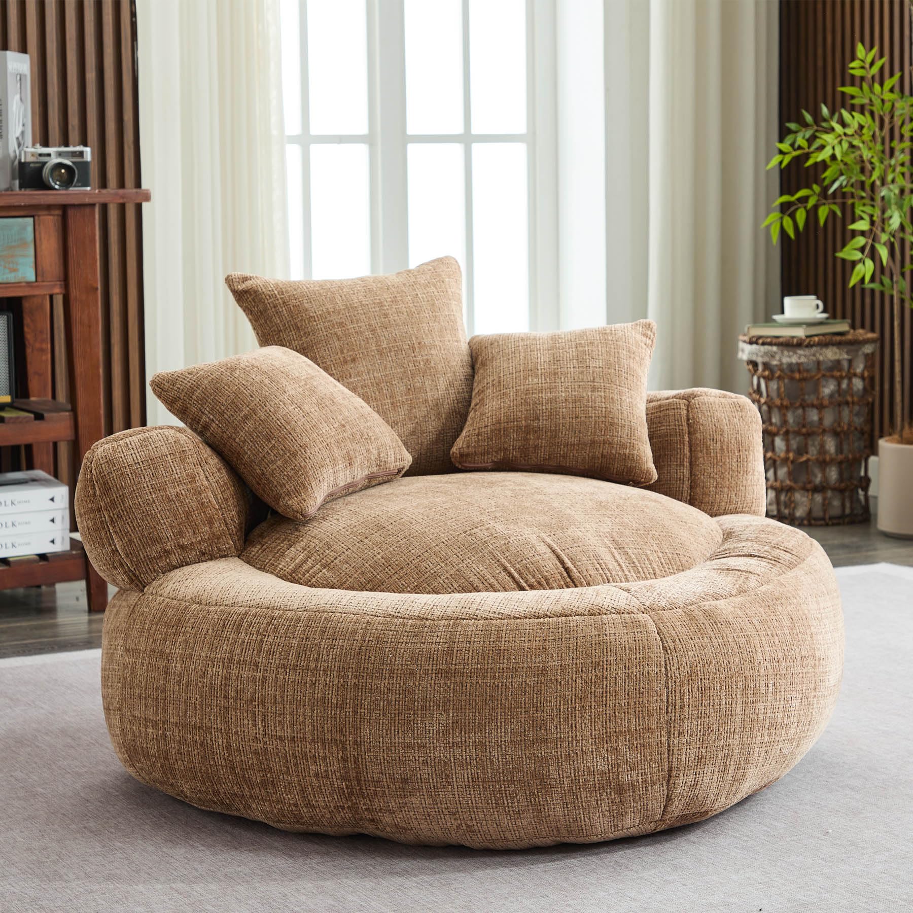 Oversized Bean Bag Chairs for Adults, Memory Foam Lazy Sofa with High Back and 3 Pillows, Comfy Beanbag Lounger Couch for Living Room Bedroom Apartment (Coffee)