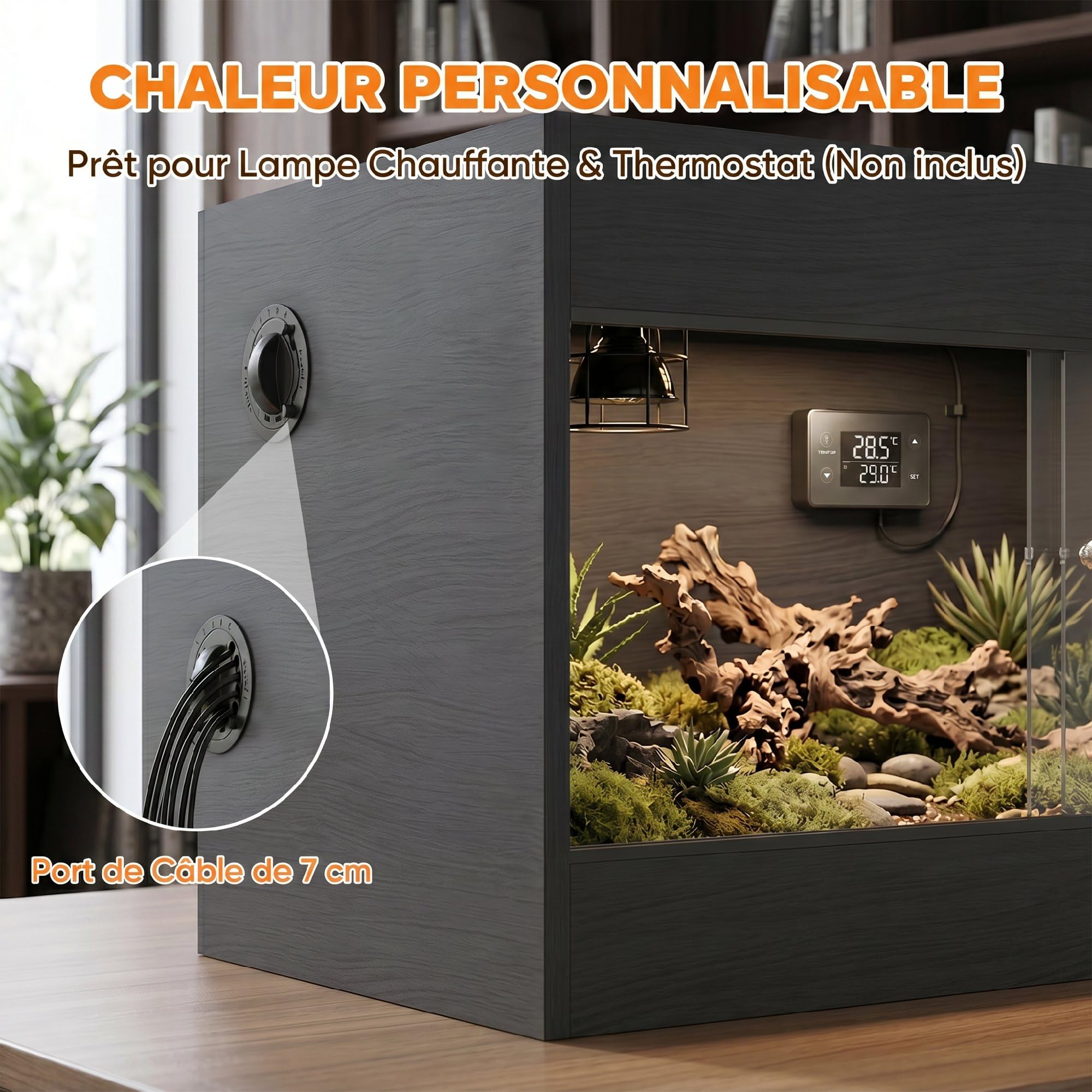 PawHut Terrario per rettili ad alta resistenza per geco 60x45x45cm Nero | Porte vetro scorrevoli, chiusura sicurezza, ventilazione sup., vivario rettili, recinto tarantola, drago barbuto, serpente