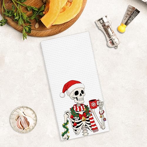 Miniatura 6 de Divertidas toallas de cocina de esqueleto navideño, toallas de mano góticas de Navidad para decoración de baño, rústico, retro, espeluznante, de