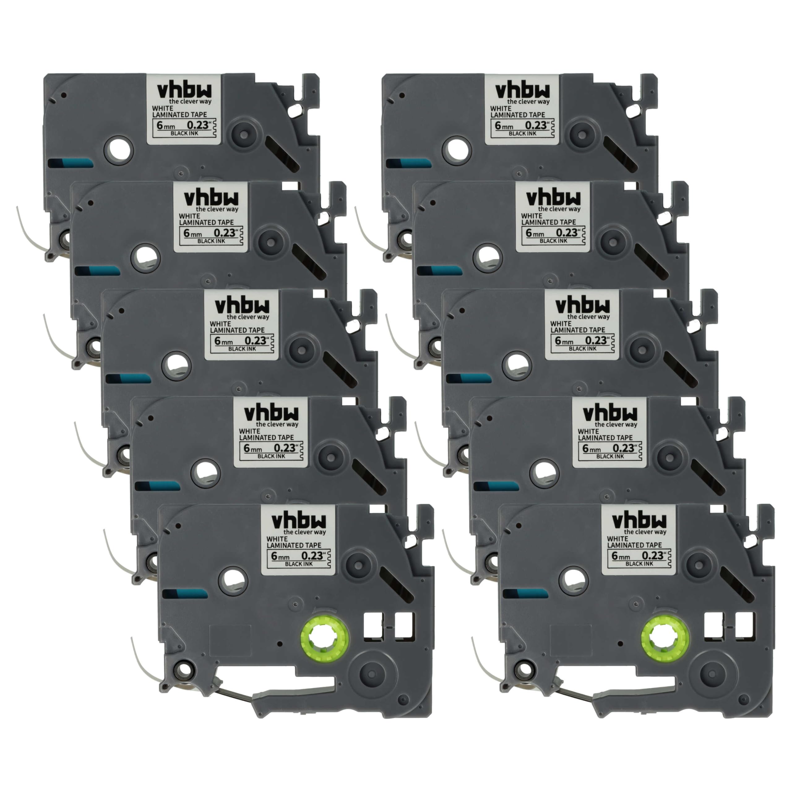 vhbw 10x Schriftband-Kassette Ersatz für Brother TZ-211 | TZE-211 für Etiketten-Drucker 8m x 6mm Schwarz auf Weiß