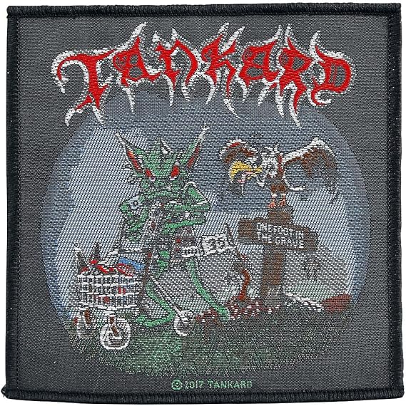 Amazon タンカード One Foot In The Grave パッチカバー アート スラッシュ メタル織り アップリケ ファッション小物 通販