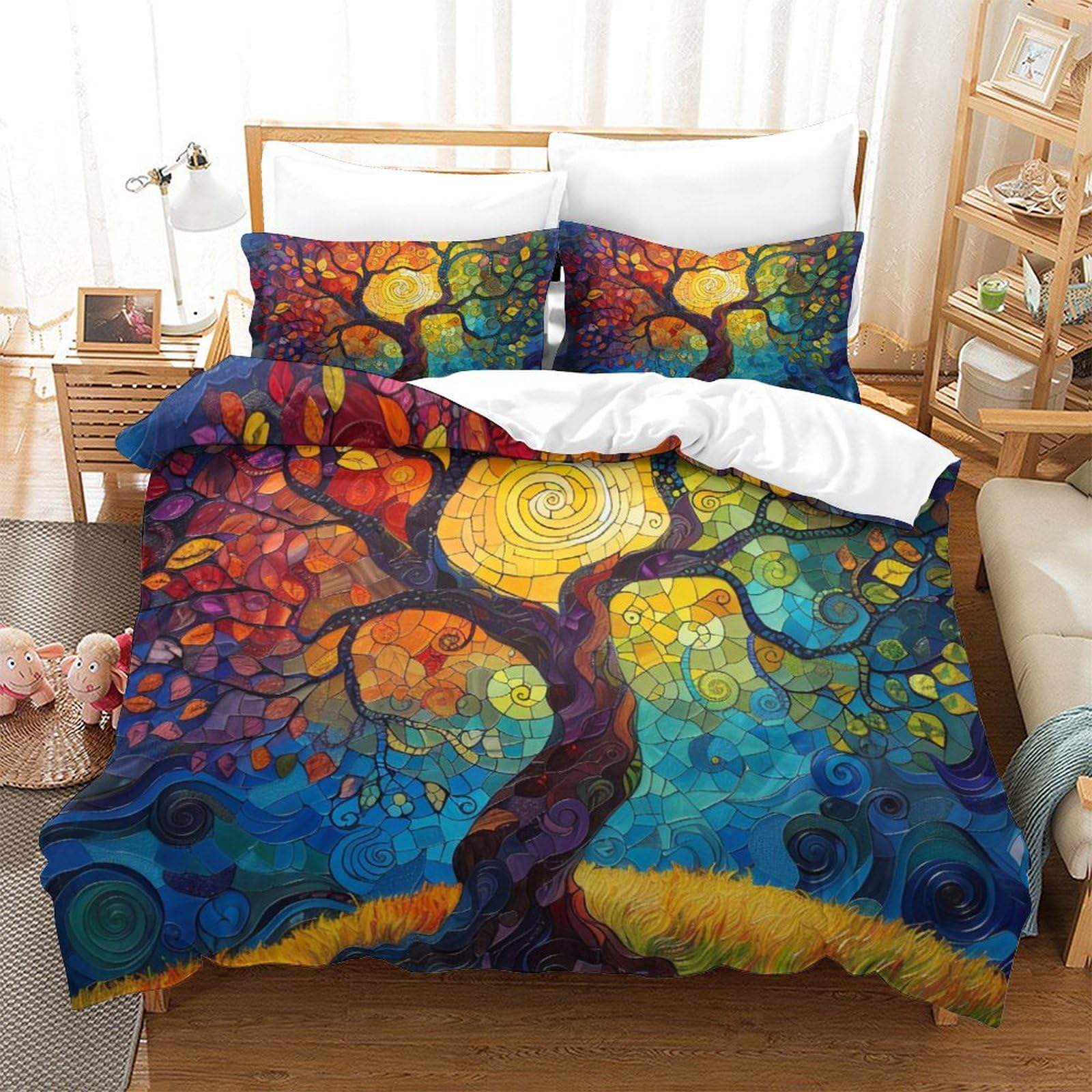 Housse de couette Arbre de Vie 260x220 parure de lit 3 pièces microfibre pour enfants et ados