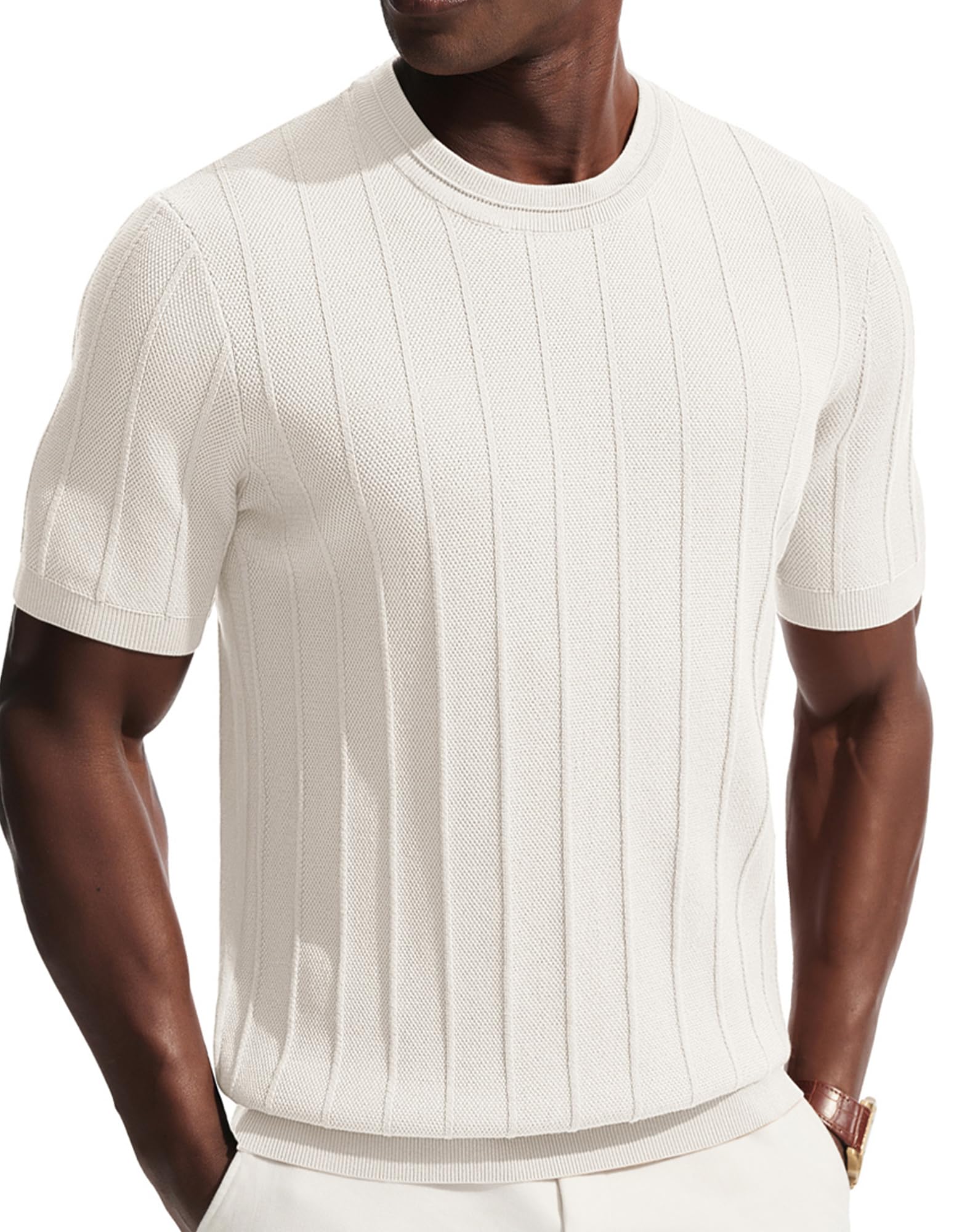 PJ PAUL JONES T Shirt Herren mit Rundhals Strick T-Shirts Sommer Basic Tshirts Kurzarm