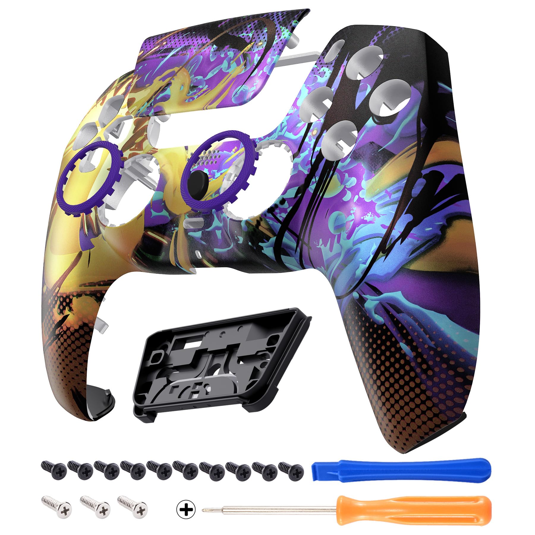 eXtremeRate Luna Cover per ps5 Controller Joystick,Shell Frontale Touchpad Ricambio,Scocca Ridisegnata&Anelli per ps5 Joypad BDM 010/020/030/040/050-Combattimento Schizzato