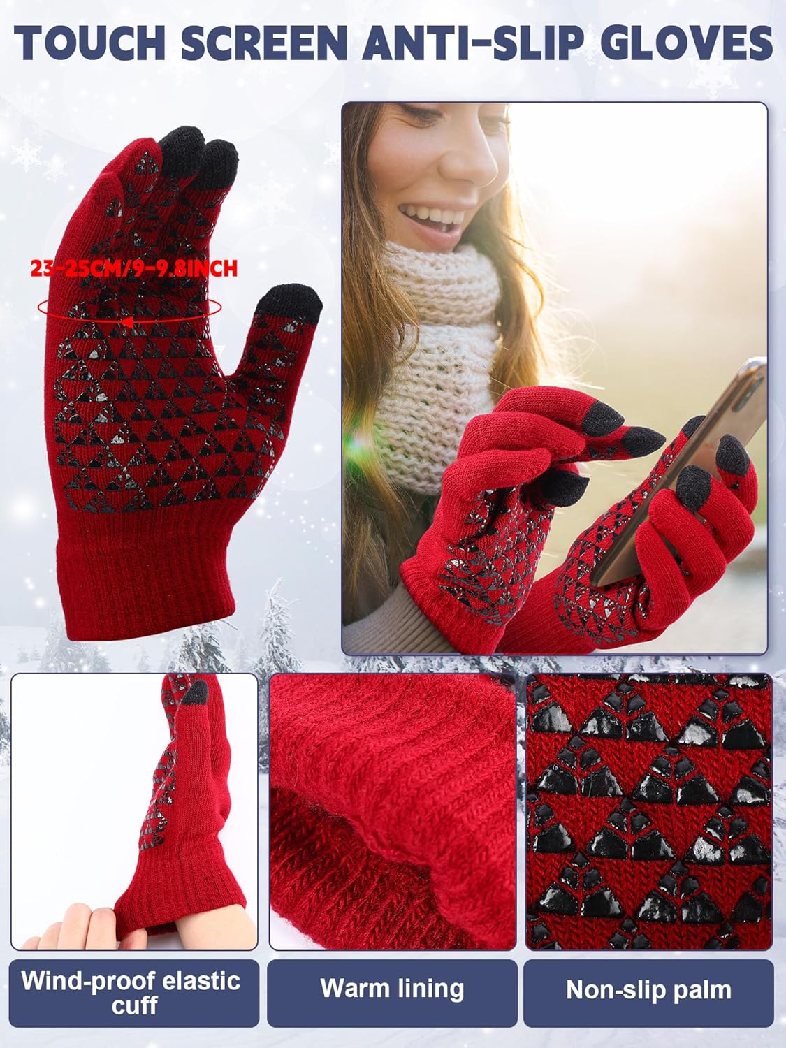 Liitrsh 12 Pcs Winter Beanie Hat and Touchscreen Gloves Set for Men and Women - Fleece Lined Knit Skull Cap and Thermal Gloves for Cold Weather Outdoor Sports