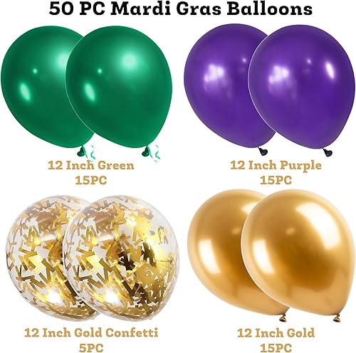 Miniatura 2 de GIFTEXPRES - Paquete de 50 globos de fiesta de Mardi Gras, globos de látex de Mardi Gras, morado, dorado, verde, Mardi Gras (50 Mardi Gras)